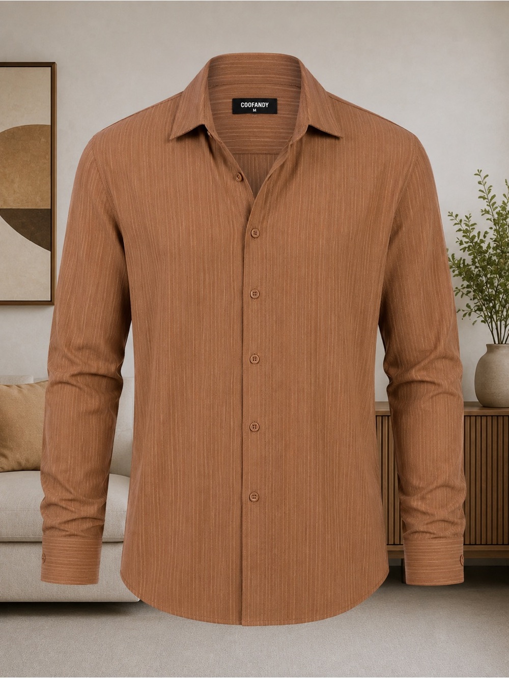 COOFANDY Men's Tan Button-Up Dress Shirt